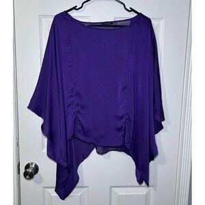 Dex Clothing Blouse Women's Large Purple Kimono Sleeve Chiffon Layering Top